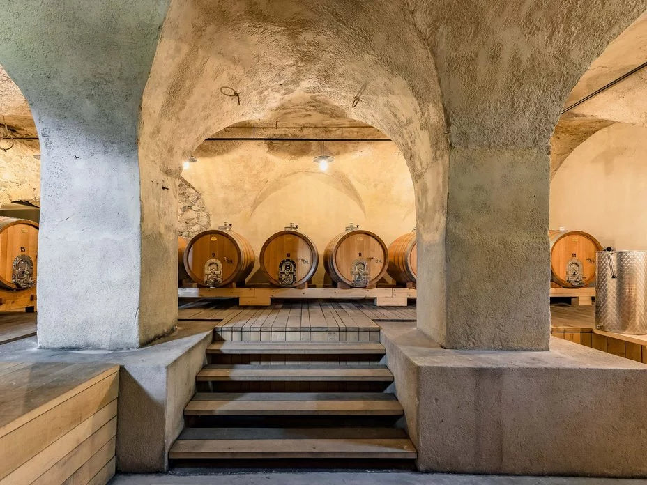 Weingut Pacherhof im Eisacktal in Südtirol - blick in den historischen Weinkeller