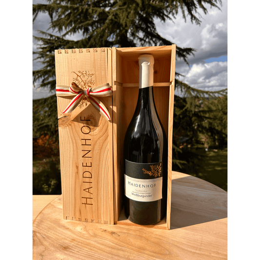 Holzbox Haidenhof Weissburgunder in der Magnumflasche - Magnum in Holzbox aus Südtirol
