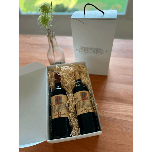 Sölva Amistar Il Secondo geschenkset mit 2 Cuvee rot und weiss in der Geschenkbox vom Weingut Peter Sölva in kaltern Südtirol
