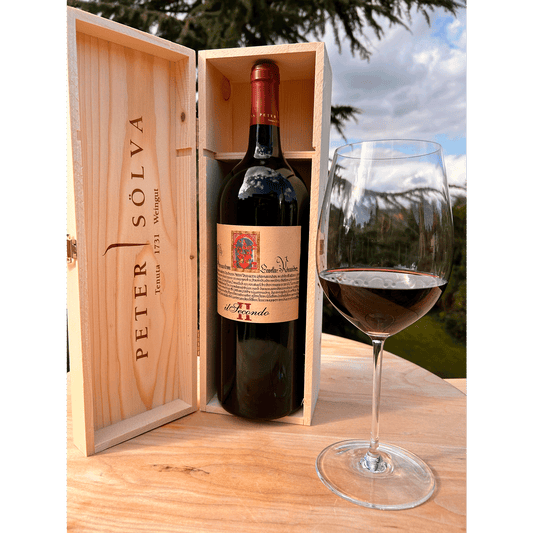 Amistar Il Secondo Rotwein aus Südtirol von Peter Sölva aus Kaltern in der Magnumflasche mit edler Holzkiste