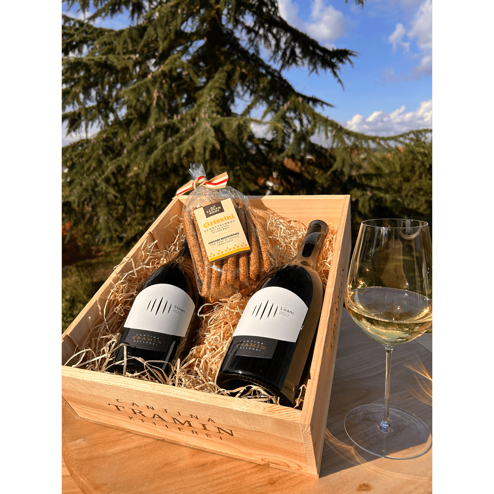 Holzbox Cantina Tramin Stoan und Loam - 2 Premium Cuvées aus Südtirol
